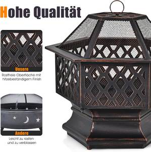 66 cm sechseckige Feuerstelle Outdoor Schwarz - Metall - 58 x 59 x 66 cm