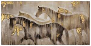 Tableau peint Ensemble vers l'objectif Beige - Marron - Bois massif - Textile - 120 x 60 x 4 cm