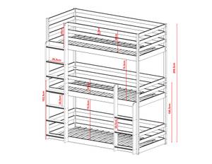 Etagenbett Ted Grau - Massivholz - Holzart/Dekor - 90 x 210 x 200 cm