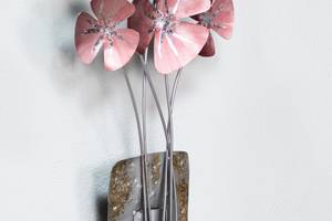 Wanddeko Metall Blumengruß Rot - Silber - Metall - 30 x 90 x 4 cm
