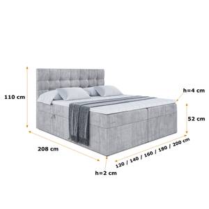 Boxspringbett BERO Hellgrau - 200 x 110 cm - H4