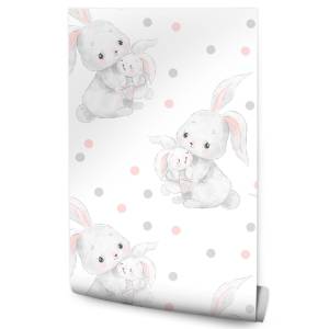 Papier Peint pour enfants lapins points Gris - Blanc - Papier - 53 x 1000 x 1000 cm