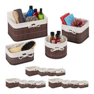 16 tlg. Aufbewahrungskörbe Set Bambus Braun - Weiß - Bambus - Holzwerkstoff - Textil - 32 x 18 x 24 cm