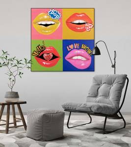 Tableau peint In Awe of Pop Art Bois massif - Textile - En partie en bois massif - 80 x 80 x 4 cm