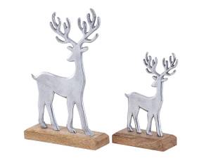 Deko Hirsche Weihnachten Holz 2er-Set Braun - Silber - Massivholz - Holzart/Dekor - 20 x 32 x 6 cm