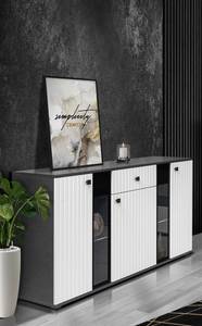 FURNIX Sideboard SARAI Matera-Weiß + LED Glas Weiß