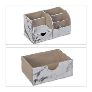 Organisateur de bureau aspect marbre Gris - Blanc - Bois manufacturé - Matière plastique - Textile - 28 x 15 x 15 cm