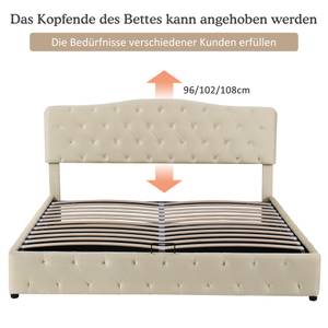 Polsterbett Phoebe Ⅱ Beige - Holzwerkstoff - Metall - Massivholz - Textil - Holzart/Dekor - 184 x 108 x 203 cm