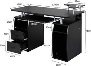 Computertisch Schreibtisch Schwarz - Holzwerkstoff - 55 x 85 x 120 cm