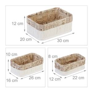 Aufbewahrungskorb 3er Set aus Bambus Beige - Braun - Weiß - Bambus - Holzwerkstoff - Textil - 30 x 12 x 20 cm