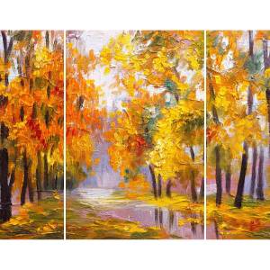 Triptyque sur toile peinture d'automne 1 Orange - Fibres naturelles - 12 x 97 x 7 cm