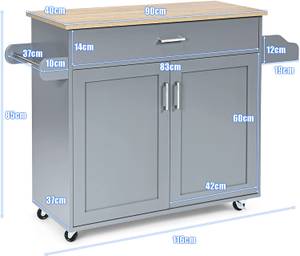 Küchenwagen Grau - Holzwerkstoff - 40 x 85 x 116 cm