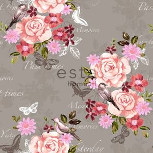 papier peint fleurs et oiseaux 7037 Marron - Fibres naturelles - Textile - 53 x 1005 x 1005 cm