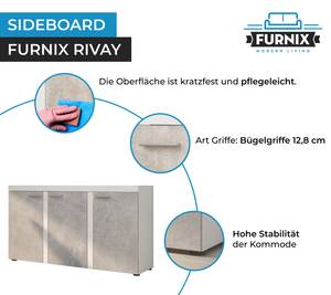 FURNIX Sideboard RIVAY 3F Weiß/Beton Braun - Grau - Weiß