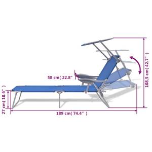 Lit de bronzage d'extérieur 3004846 Bleu - Métal - 58 x 27 x 189 cm