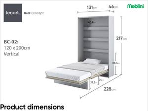 Schrankbett Bed Concept BC-02+Matratze Grau