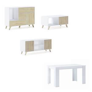 Set Buffet-M.Tv-T.Basse-TableBlanc/Chêne Imitation chêne blanc - 80 x 300 cm