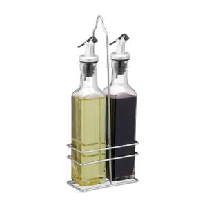 Set huile et vinaigre avec support Noir - Argenté - Verre - Métal - Matière plastique - 11 x 29 x 6 cm