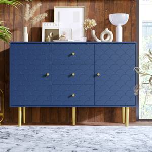 Sideboard OzeanⅢ Blau - Holzwerkstoff - Metall - Massivholz - 40 x 82 x 120 cm