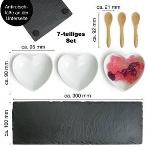 3x Dipschalen Herz Keramik mit Löffel Weiß - Stein - 10 x 4 x 30 cm