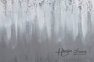 Tableau peint à la main Fading Horizon Gris - Bois massif - Textile - 150 x 50 x 4 cm