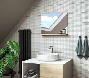 Badezimmer Wandspiegel mit ablage Eiche Braun - Holz teilmassiv - 60 x 50 x 12 cm