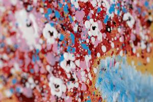 Acrylbild handgemalt Floral Peacock Blau - Pink - Massivholz - Textil - Holz teilmassiv - 90 x 60 x 4 cm