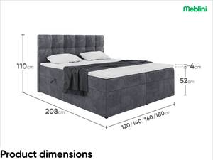 Boxspringbett Raco Dunkelgrau - Breite: 140 cm - H3