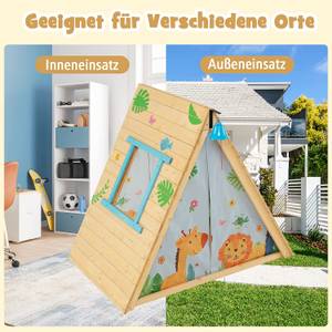 2 in 1 Kinderzelt Holz Spielhaus Braun - Holzwerkstoff - 77 x 100 x 115 cm