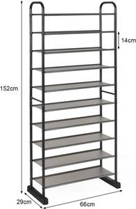 Schuhregal mit 10 Ebenen Schwarz - Kunststoff - 29 x 152 x 66 cm