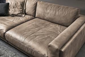 Big Sofa RAINA Taupe - Breite: 254 cm - Echtleder - Textil