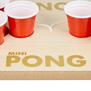 Mini Beer Pong mit roten Bechern Braun - Rot - Weiß - Holzwerkstoff - Kunststoff - 58 x 9 x 20 cm