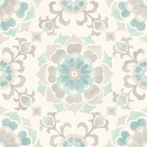 papier peint fleurs suzani 7121 Blanc - Fibres naturelles - Textile - 53 x 1005 x 1005 cm