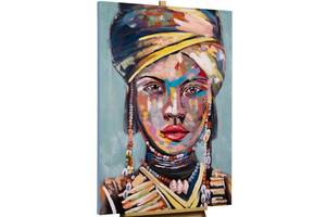 Acrylbild handgemalt African Beauty Blau - Massivholz - Textil - 80 x 120 x 4 cm