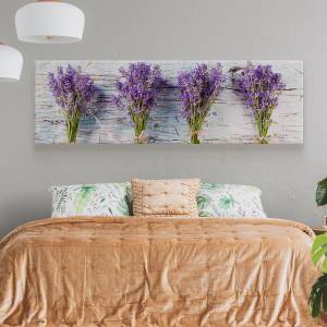 Tableau Sur Toile Lavande Fleurs Bois 3D Beige - Gris - Vert - Mauve - Blanc - Textile - 145 x 45 x 45 cm