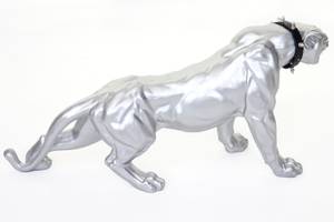 Deko Figur Panther mit Halsband Silber / Grau - Silbergrau