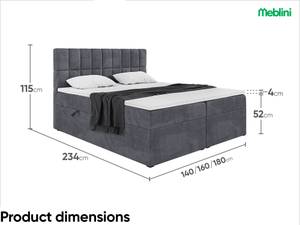 Boxspringbett Lukas Dunkelgrau - 160 x 234 cm - H3