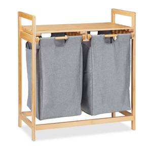 2 Paniers à linge avec rangement Marron - Gris - Bambou - Textile - 64 x 73 x 33 cm