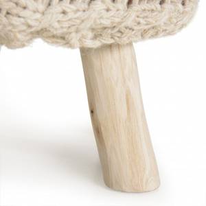 Tabouret rond bois et laine ivoire Beige - Textile - 40 x 41 x 40 cm