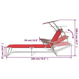 Lit de bronzage d'extérieur 3004846 Rouge - Métal - 58 x 27 x 189 cm