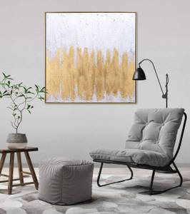 Gerahmtes Acrylbild Gleaming Hope Beige - Gold - Massivholz - Textil - 80 x 80 x 4 cm