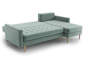 Esme II Schlafsofa mit Chaiselongue Grün - Holzwerkstoff - Massivholz - Textil - Holzart/Dekor - Holz teilmassiv - 232 x 86 x 160 cm