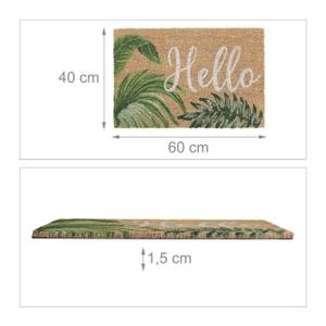 Paillasson coco « Hello » & motif floral Marron - Vert - Blanc - Fibres naturelles - Matière plastique - 60 x 2 x 40 cm