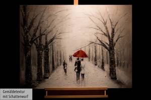 Acrylbild handgemalt Kiss in the Snow Braun - Grau - Massivholz - Textil - 100 x 75 x 4 cm