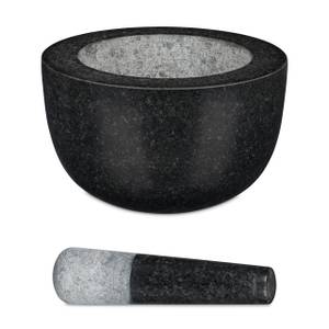 Mortier rond et pilon en granit Noir - Gris - Pierre - 20 x 12 x 20 cm