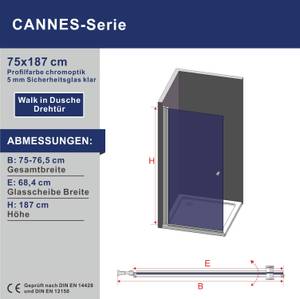 Walk in Dusche ESG Klarglas Breite: 75 cm