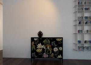 Sideboard mit Blumendruck Schwarz