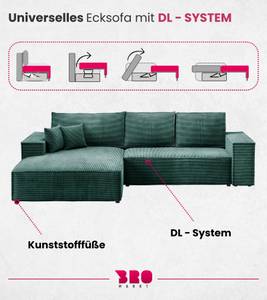 Ecksofa PABLO Grün - Ecke davorstehend links - Ottomane davorstehend links