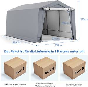 490 x 290 x 245 cm Garagenzelt Carport Grau - Metall - 490 x 245 x 290 cm