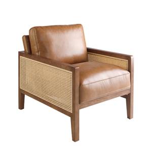 Fauteuil 5113 Marron - Cuir véritable - Textile - 70 x 85 x 90 cm